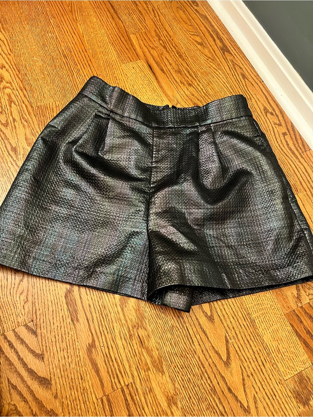Anthropologie Hutch Textured Metallic High Waist Shorts in Black Size L (NWT)